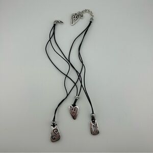 Brighton BRAZILIAN Black Cord Triple-Strand Silver Charms Heart Necklace